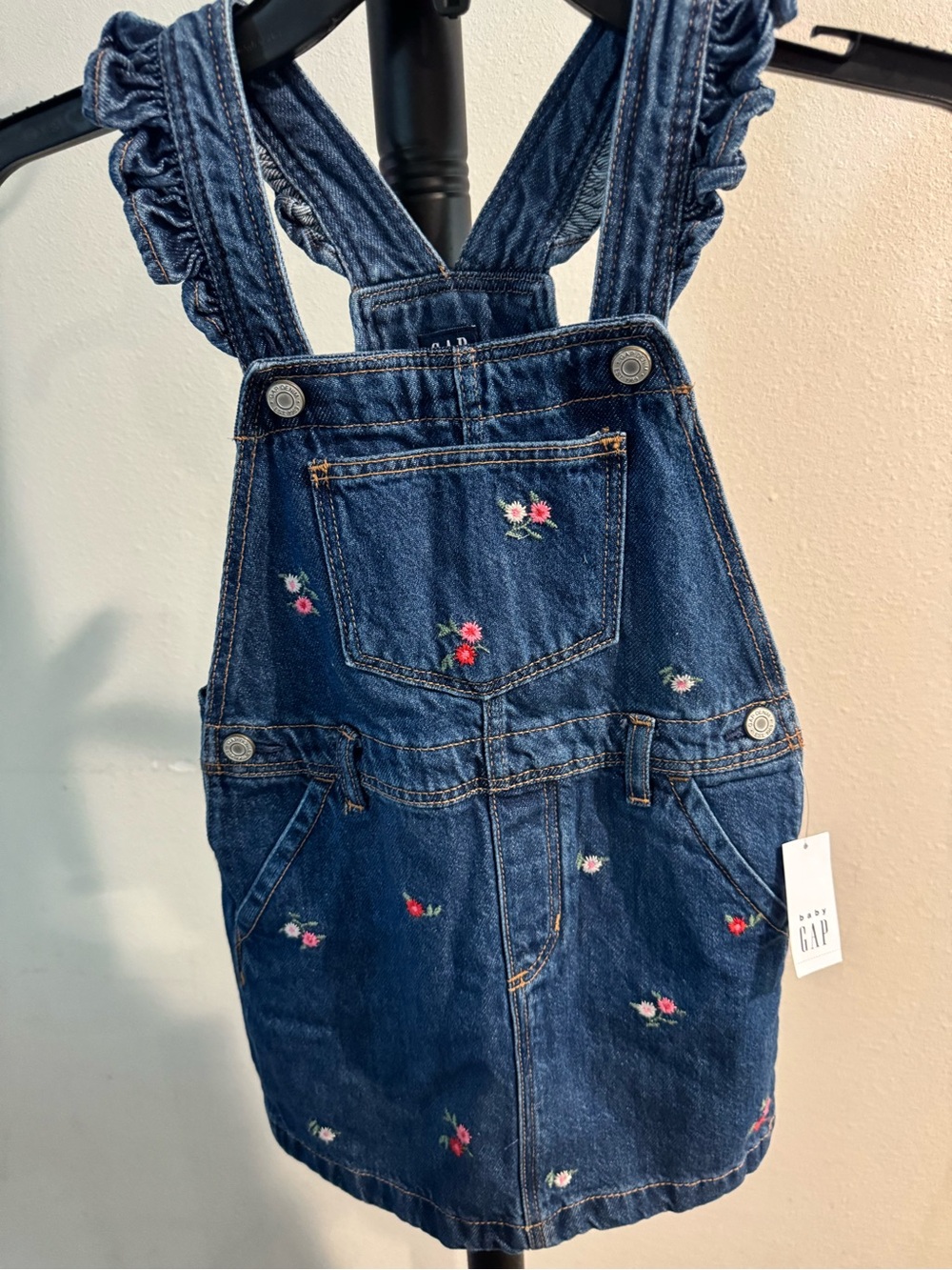 GAP Dark Blue Embroidered Denim Overall Dress